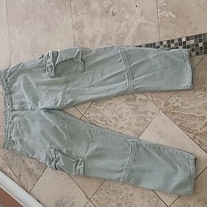 COLE HENRY Men's Relaxed Fit Canvas Cargo Jeans -Light Green Good Quality Size L